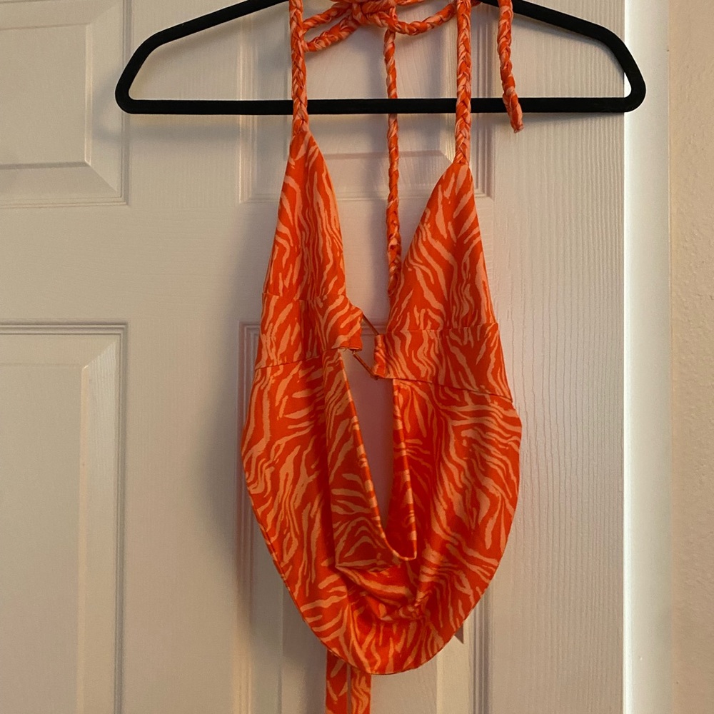 Vibrant Orange Animal Print Halter Crop Top